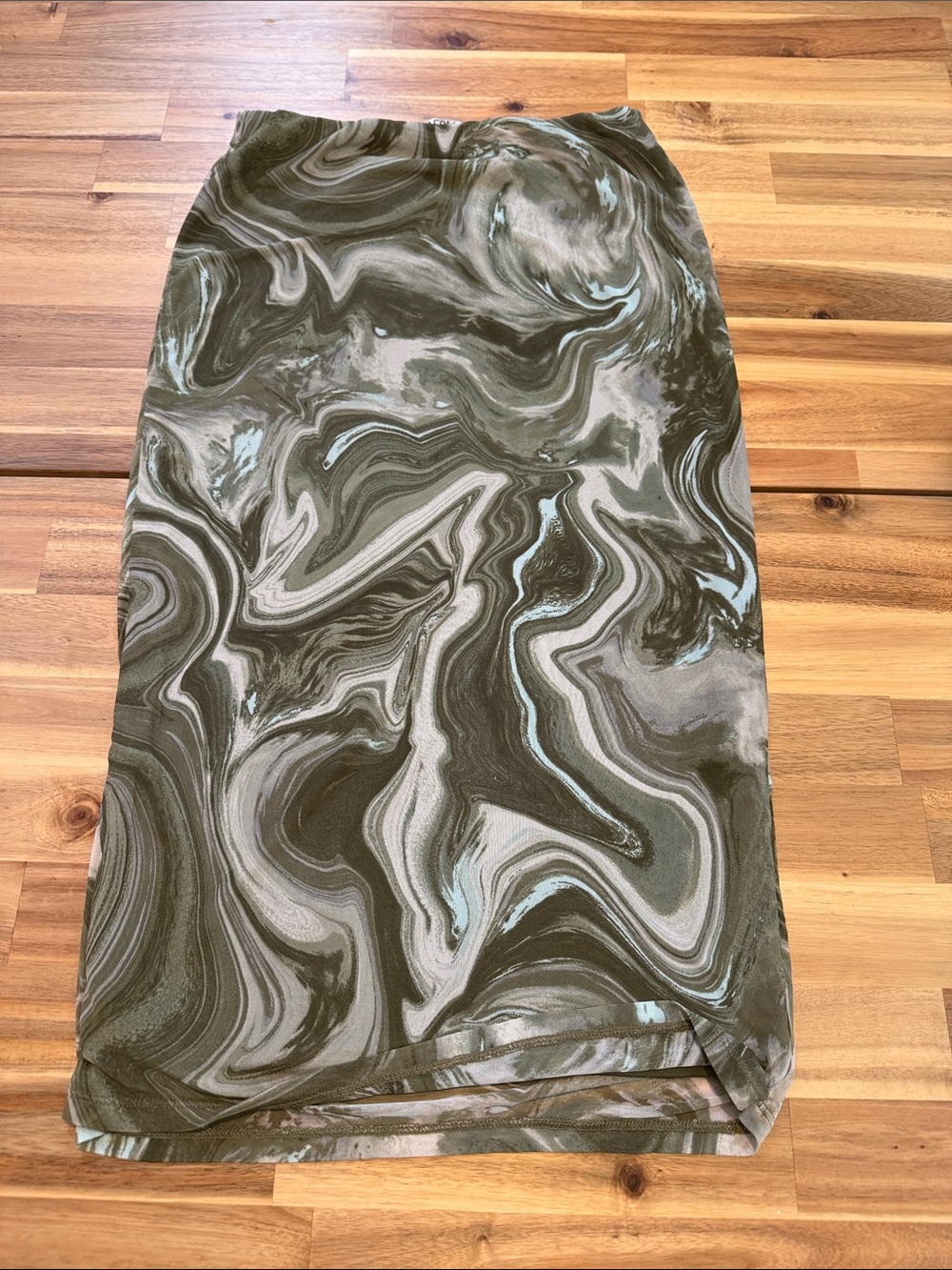 AFRM Olive Marble-Print Midi Pencil Skirt